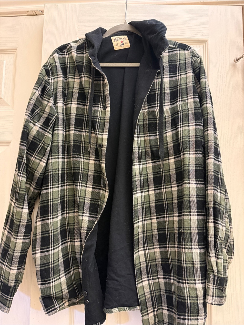 Men’s Hooded lined Plaid Flannel Jacket - Green/Black